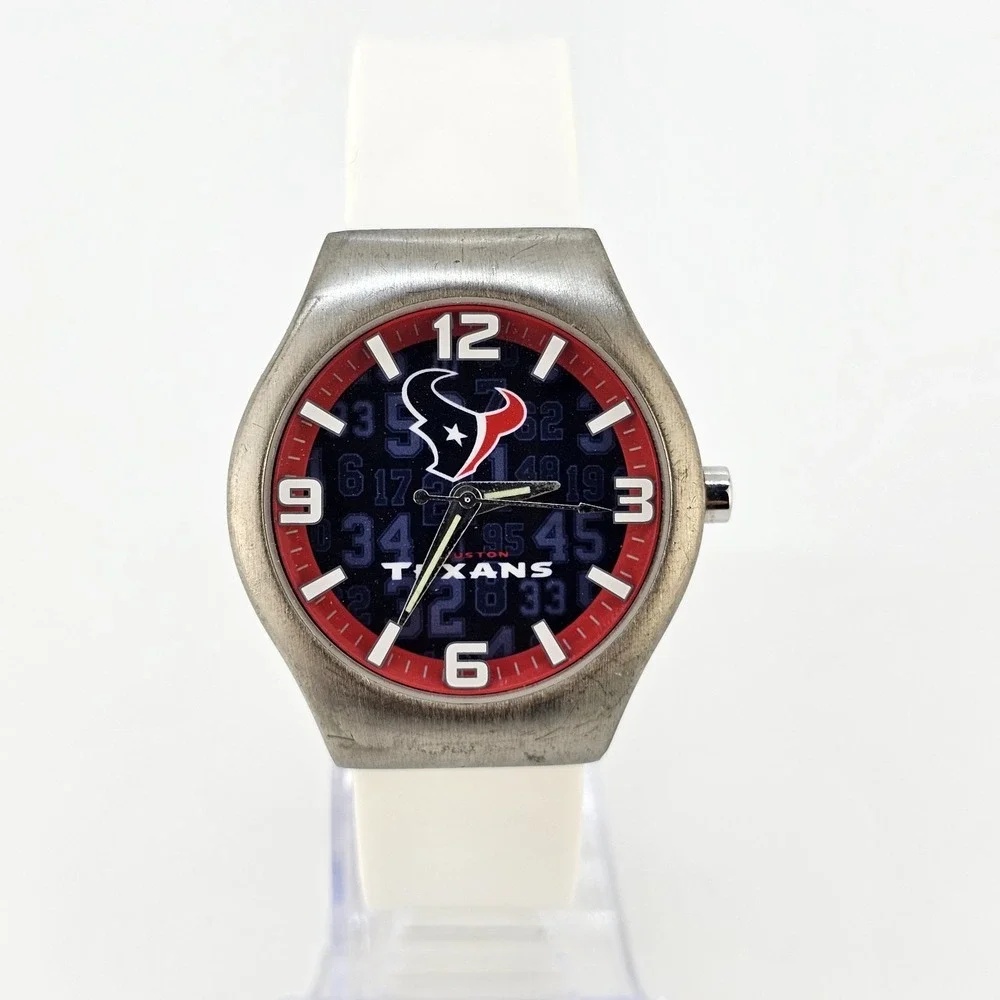 Houston‎ Texans NFL Men's Watch 40MM Black Dial White Plastic Bands New Battery